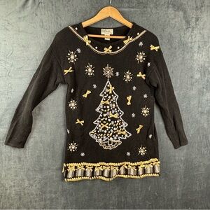 Vintage All Points by Reference Point Holiday Black and Gold Women's Sweater S